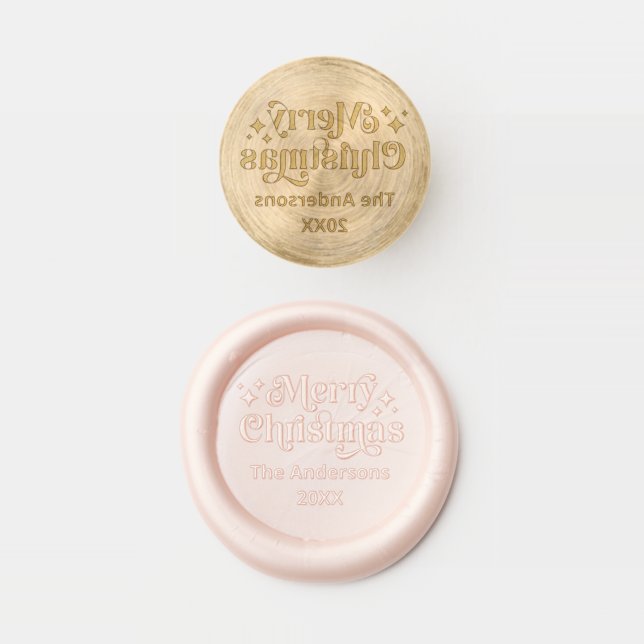 Chic Retro Typography Family Name Merry Christmas Wax Seal Stamp (Stamped)