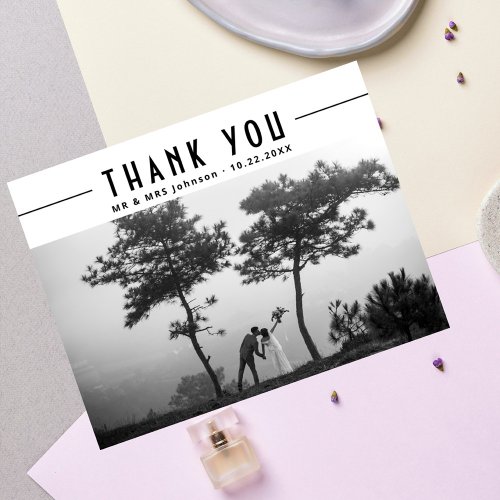 Chic Retro Typography Photo Wedding Thank You Invitation Postcard