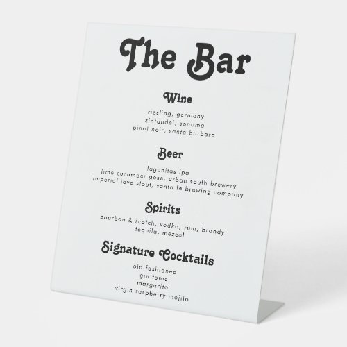 Chic Retro Vintage Wedding Drinks Bar Menu Pedestal Sign