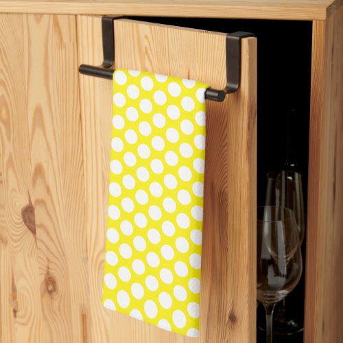 Chic Retro Vintage White Polka Dots Bright Yellow Kitchen Towel