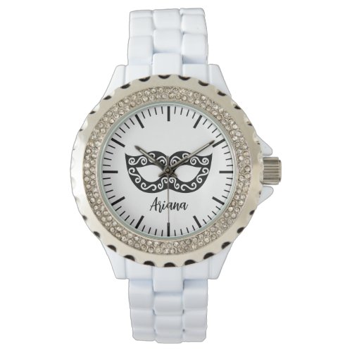 Chic rhinestone white enamel wrist watch for women