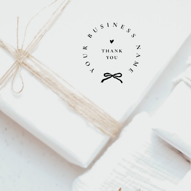 Chic Ribbon Round Elegant Business Name Thank You Rubber Stamp (Creator Uploaded)