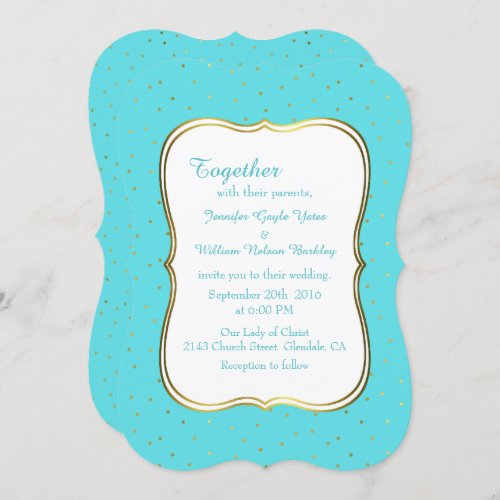 Chic Robins Egg Blue and Gold Wedding Invitation