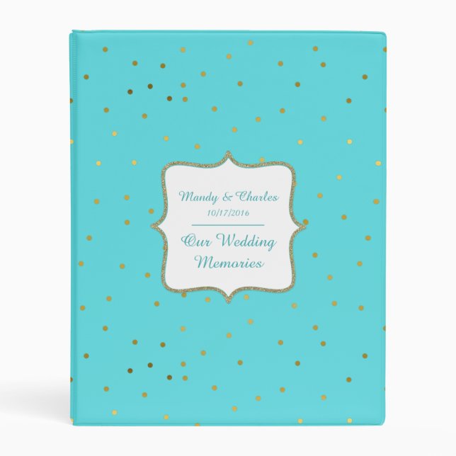 Chic Robins Egg Blue and Gold Wedding Memory Book Mini Binder (Front)