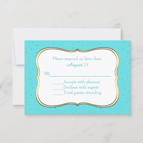 Chic Robins Egg Blue and Gold Wedding RSVP Cards