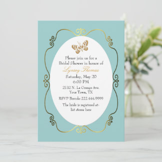 Chic Robin's Egg Blue & Gold Custom Bridal Shower Invitation