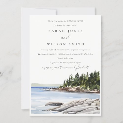 Chic Rocky Pine Mountain Seascape Morning After Invitation