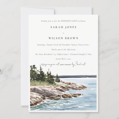 Chic Rocky Pine Mountain Seascape Weekend Party Invitation