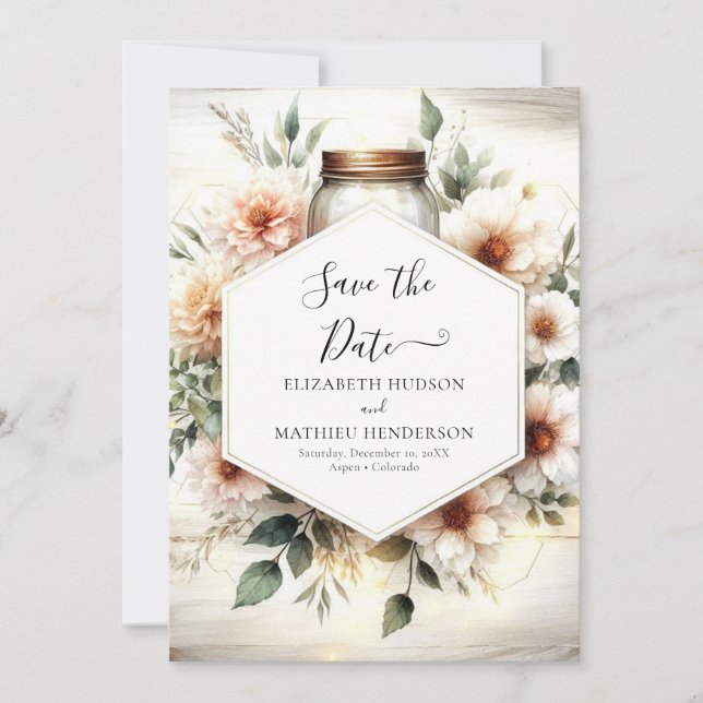 Chic Romance Mason Jar Wedding Save The Date (Front)