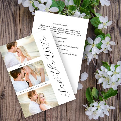 Chic Romantic 3 Photos Wedding Trendy Calligraphy Save The Date
