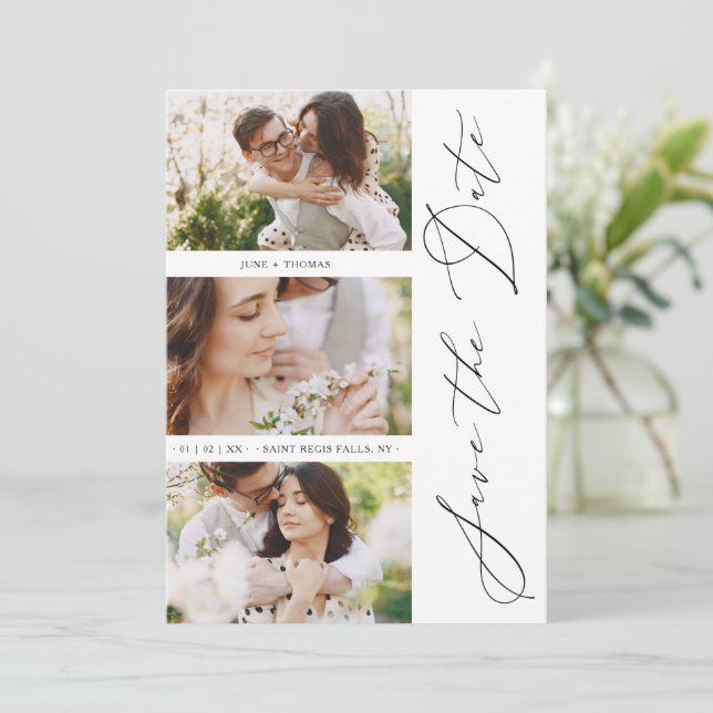 Chic Romantic 3 Photos Wedding Trendy Engagement Save The Date (Standing Front)