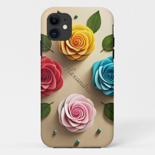 Chic  Romantic 3D Red Yellow Blue Pink Roses iPhone 11 Case