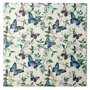 Chic Romantic Blue Butterflies Bridal Shower Ceramic Tile