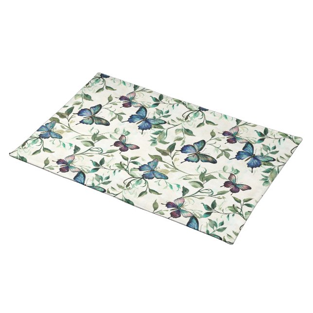 Chic Romantic Blue Butterflies Bridal Shower Cloth Placemat (On Table)