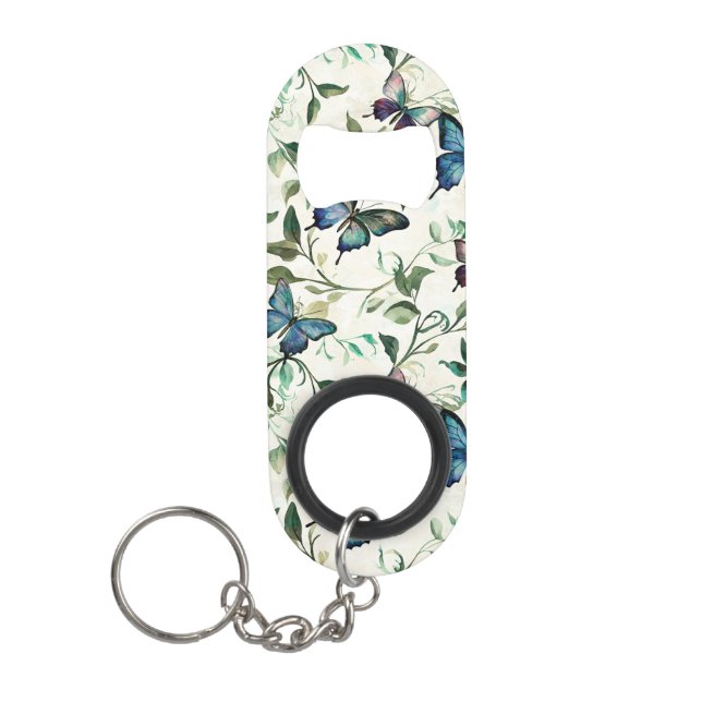 Chic Romantic Blue Butterflies Bridal Shower Keychain Bottle Opener (Front)