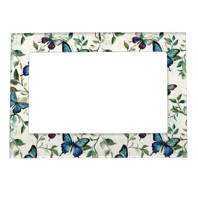 Chic Romantic Blue Butterflies Bridal Shower Magnetic Frame (Front)