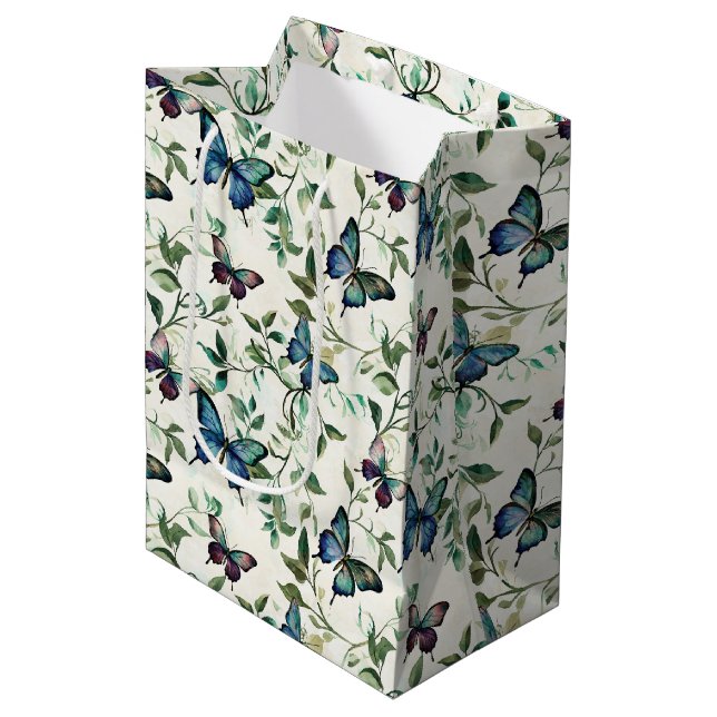 Chic Romantic Blue Butterflies Bridal Shower Medium Gift Bag (Front Angled)