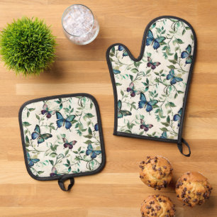 Chic Romantic Blue Butterflies Bridal Shower Oven Mitt & Pot Holder Set