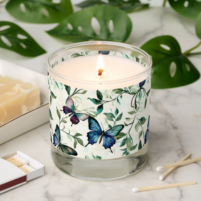Chic Romantic Blue Butterflies Bridal Shower Scented Candle (Lit)