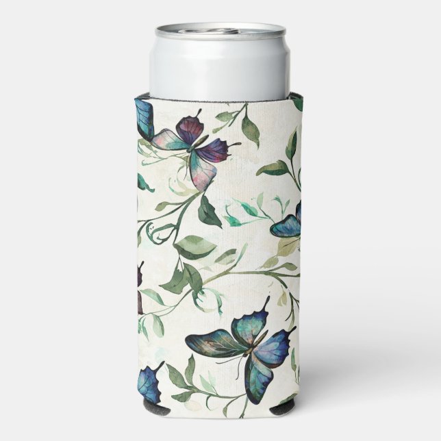Chic Romantic Blue Butterflies Bridal Shower Seltzer Can Cooler (Seltzer Back)