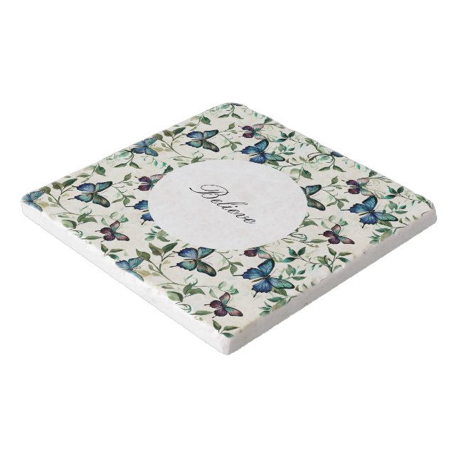 Chic Romantic Blue Butterflies Bridal Shower Trivet (Corner)