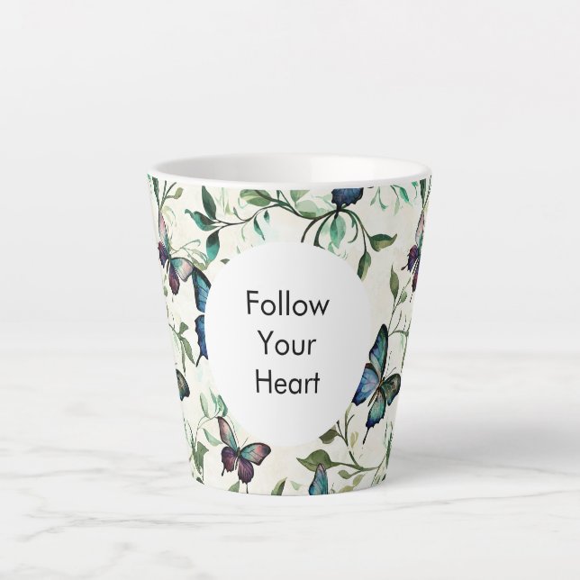 Chic Romantic Blue Butterflies   Latte Mug (Front)