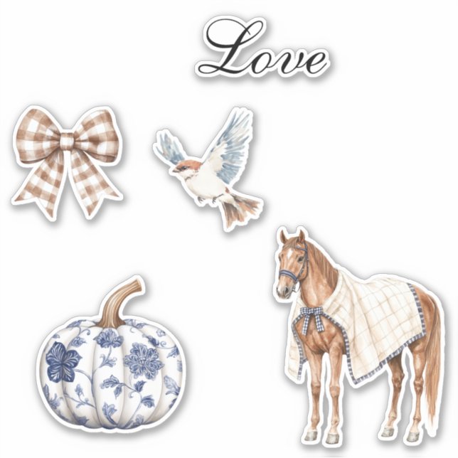 Chic Romantic Blue White Floral Wedding Sticker (Front)