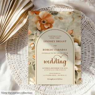 Chic Romantic Boho Burnt Orange Ivory Sage Wedding Invitation