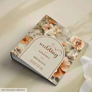 Chic Romantic Boho Rusty Ivory Sage Floral Wedding 3 Ring Binder