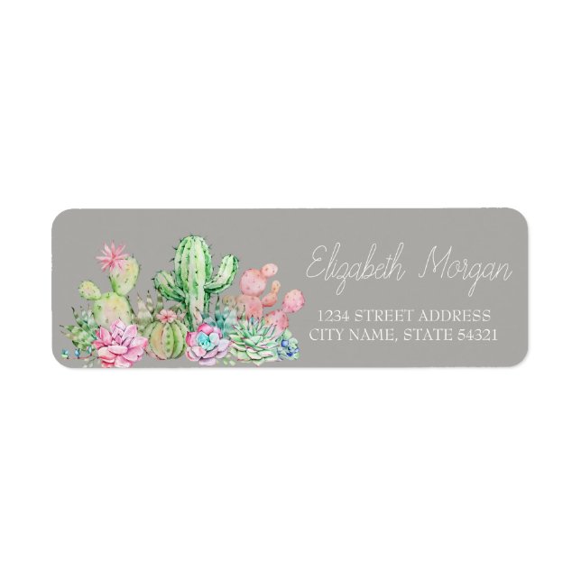 Chic Romantic Cactus  Succulent Label (Front)