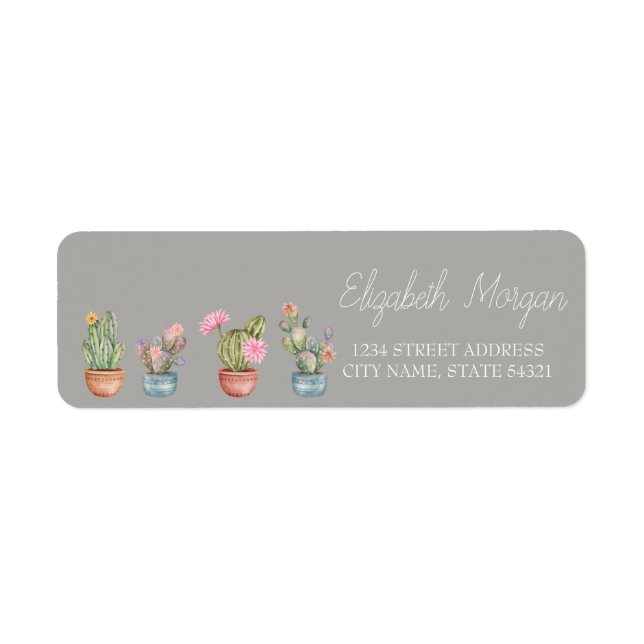 Chic Romantic Cactus  Succulents Gray Label (Front)