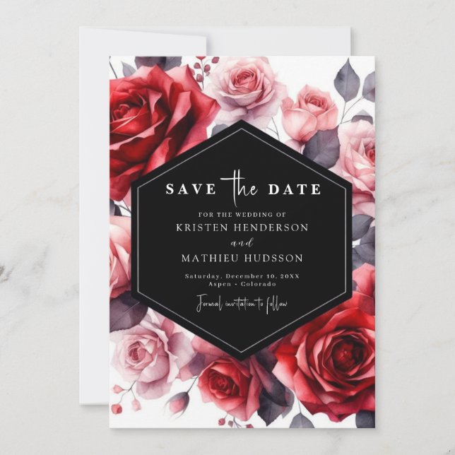 Chic Romantic Crimson Red Wedding Save The Date (Front)
