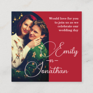 Chic Romantic Deep Red Split Photo QR Wedding Enclosure Card