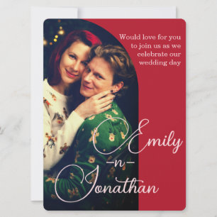 Chic Romantic Deep Red Split Photo QR Wedding Invitation