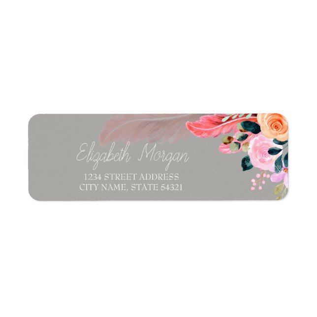 Chic Romantic Flowers Feather   Label (Front)