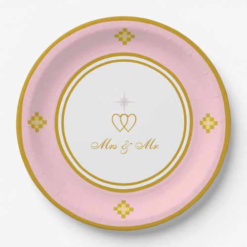 Chic Romantic Golden Rose Gold  White Wedding Paper Plates