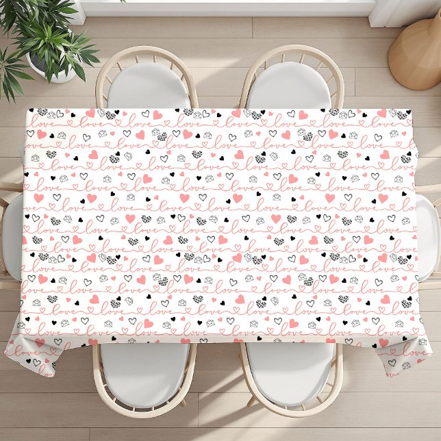 Chic Romantic Love Text Lettering Hearts Valentine Tablecloth (Romantic Love Text Lettering Hearts Valentine Tablecloth)