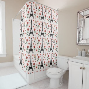 Chic Romantic Paris France Eiffel Tower & Roses Shower Curtain