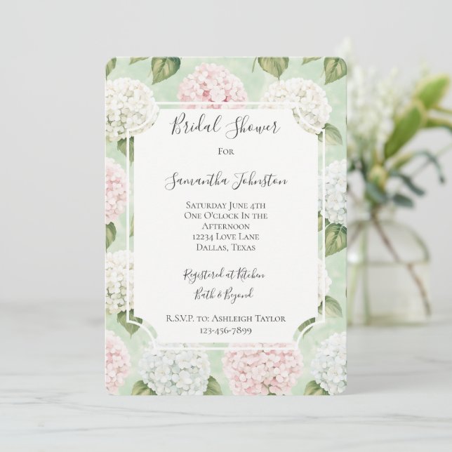 Chic Romantic Pink Blue White Floral Bridal Shower Invitation (Standing Front)