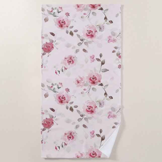 Chic Romantic Pink Floral   Beach Towel (Front)