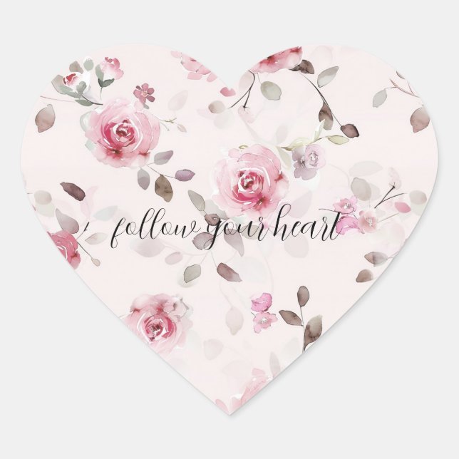 Chic Romantic Pink Floral   Heart Sticker (Front)