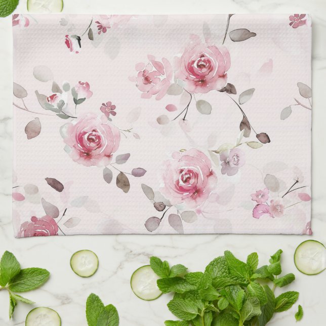 Chic Romantic Pink Floral   Kitchen Towel (Folded)