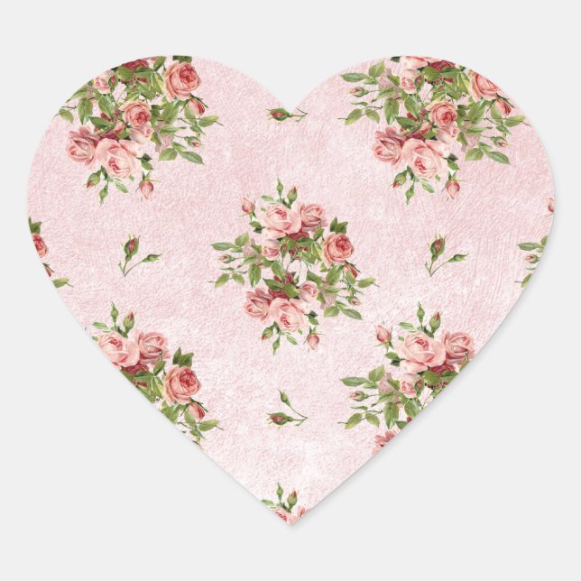 Chic Romantic Roses Floral Heart Sticker (Front)