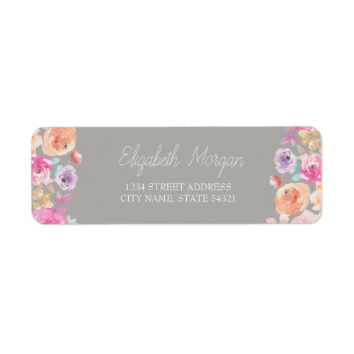 Chic Romantic Watercolor Flowers  Address Label