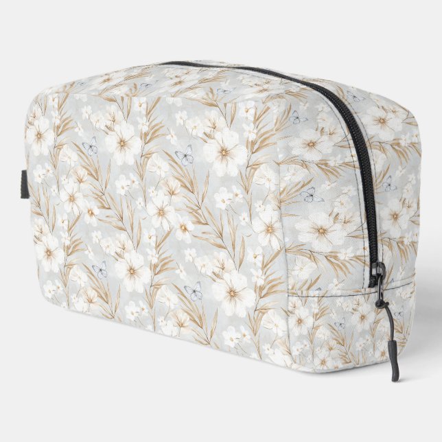 Chic Romantic White Floral Blue Butterflies Dopp Kit (Right Corner)