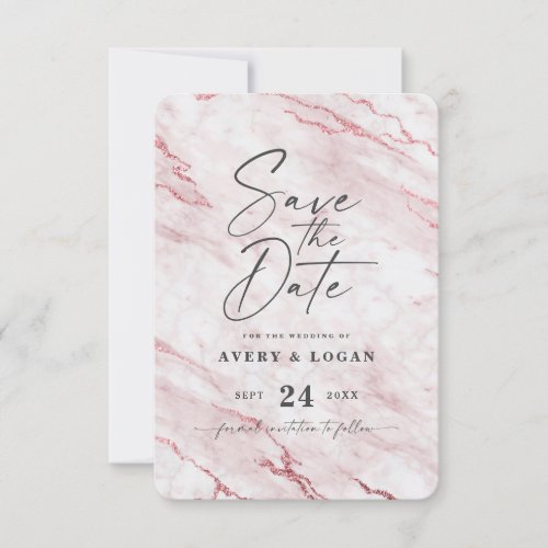 Chic Rosa Blush Marble and Candy Pink Foil Details Save The Date