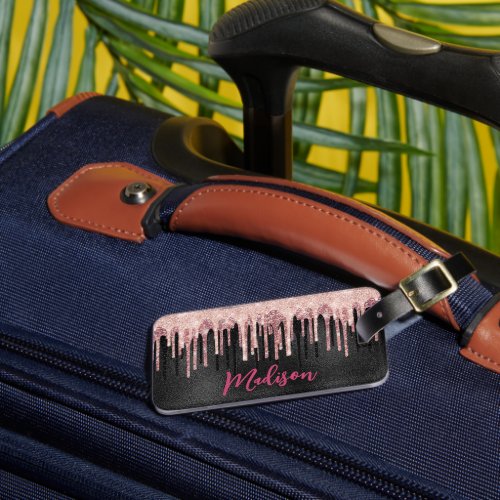 Chic rose blush black dripping monogram luggage tag
