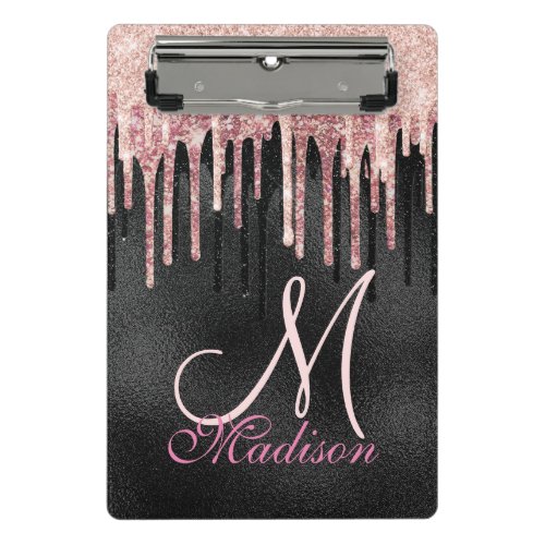 Chic rose blush black dripping monogram mini clipboard