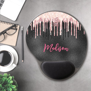 Chic rose blush black dripping monogram mouse pad