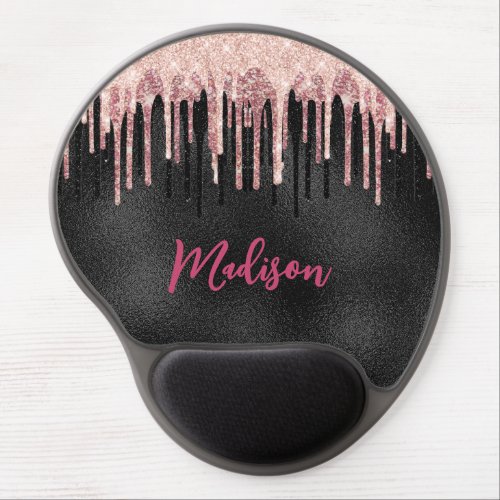 Chic rose blush black dripping monogram mouse pad